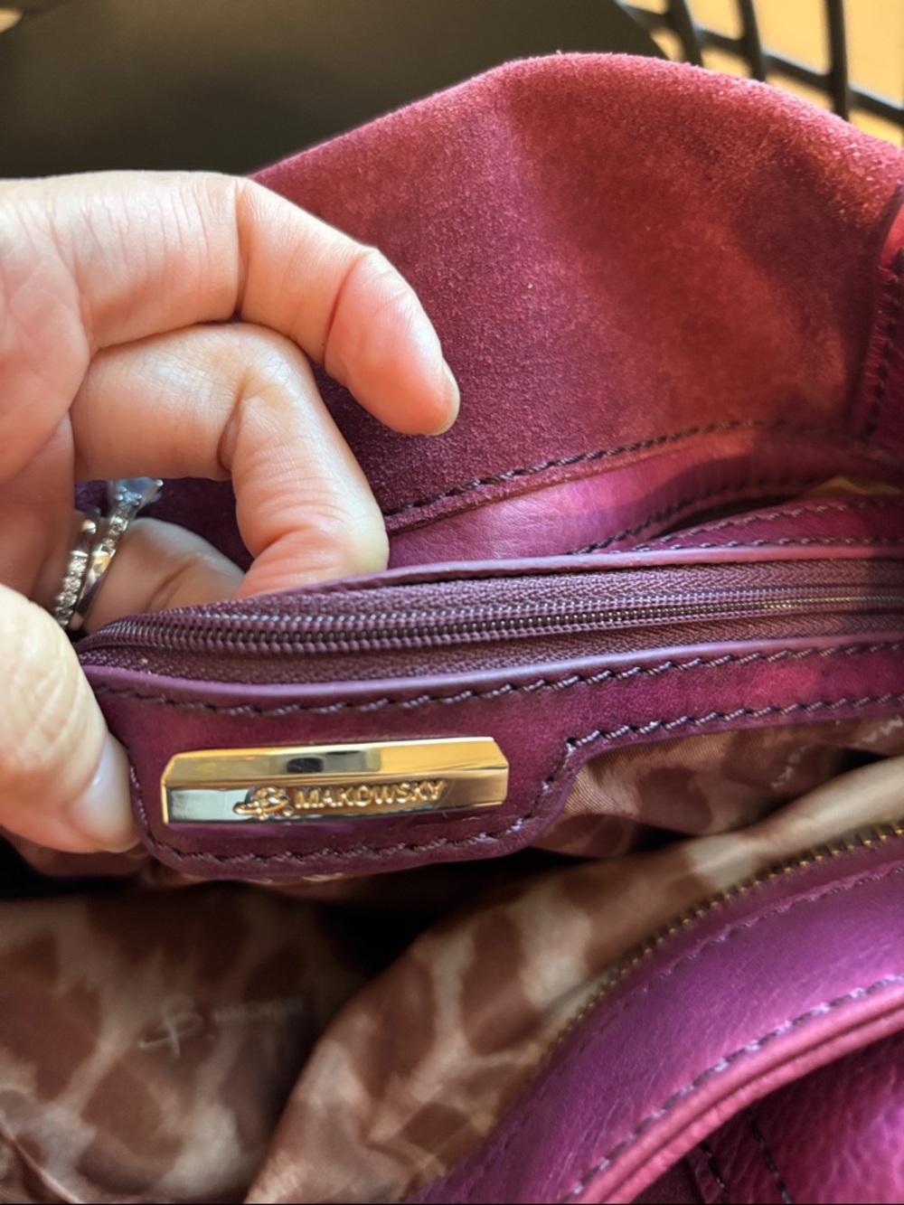 B. Makowsky Suede Leather Shoulder Bag in Fuchsia - Picture 8 of 11